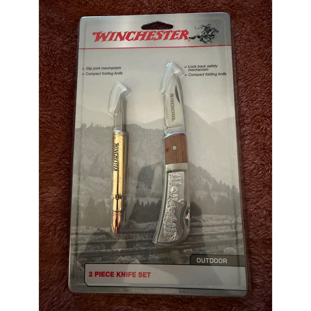 Winchester 2 Piece Knife Set Bullet Folding Knife & Lock Back Wildlife 4660815